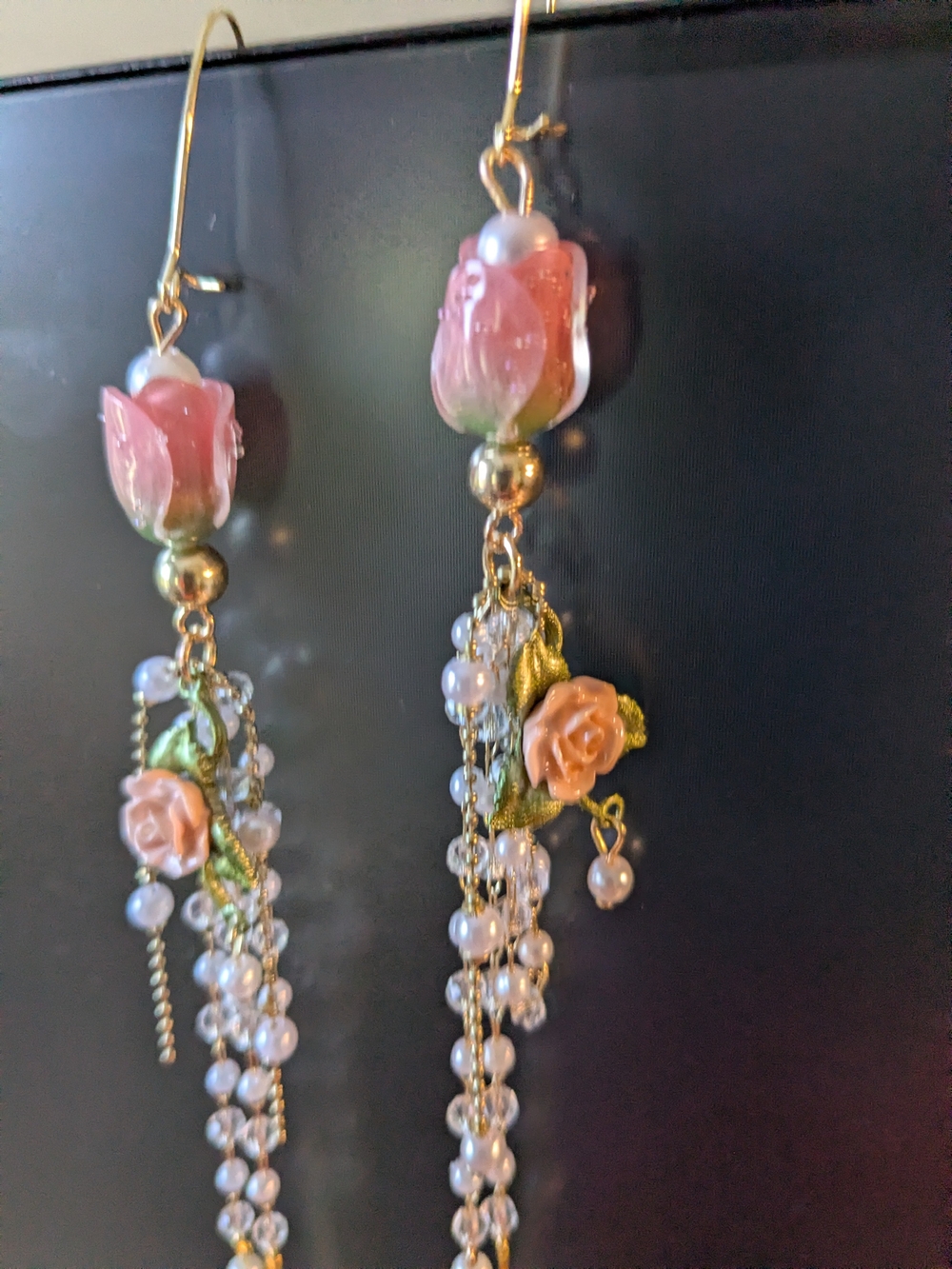 Indigenous Created Elegant Floral Dentalium Shell Statement Earrings - Picture 10 of 11